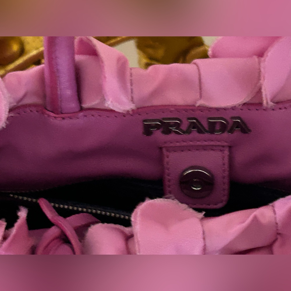 Prada Tessuto origami ruffled nylon tote hand bag pink Italy - Picture 10 of 16
